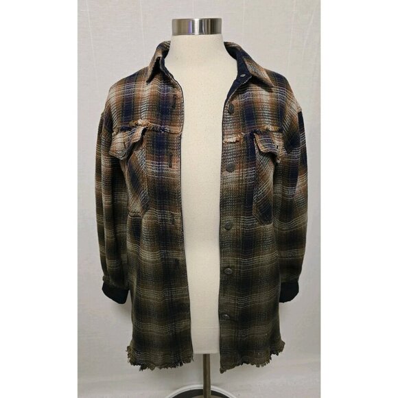 We The Free People Anneli Plaid Shirt Jacket Womens Small Button Down Ombre - Picture 2 of 8
